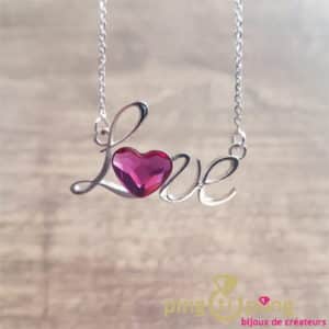 Bijou original : collier "LOVE" en argent rhodié et coeur en cristal de Swarovski de SPARK