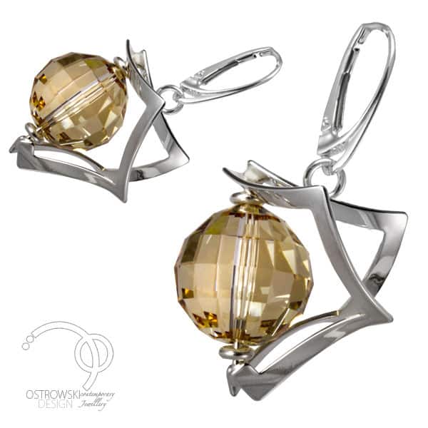 silver earrings and swarovski crystal space collection by ostrowski design