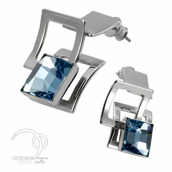 earrings in Swarovski and silver from the mexican mosaic collection, color aquamarine blue ostrowski design