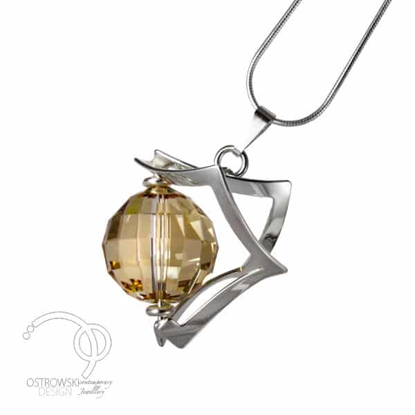 Silver necklace with round swarovski crystal ostrowski design space shape