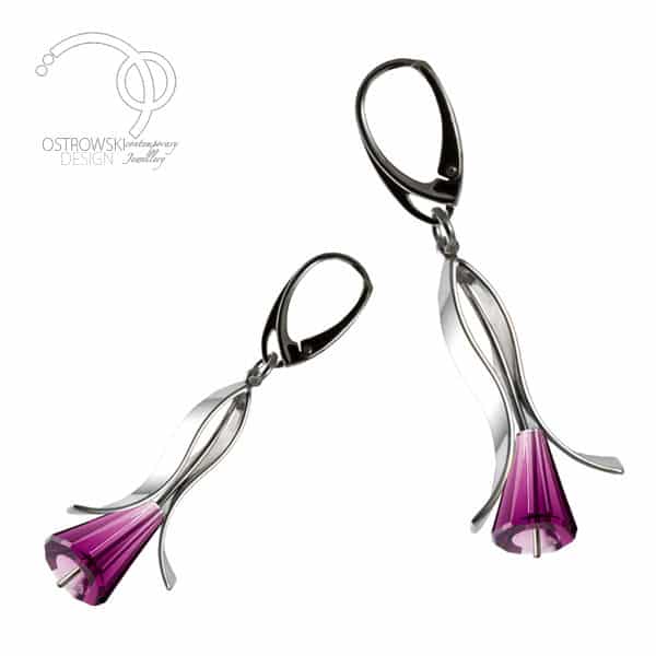 earrings lily small silver and swarovski by Ostrowski Design