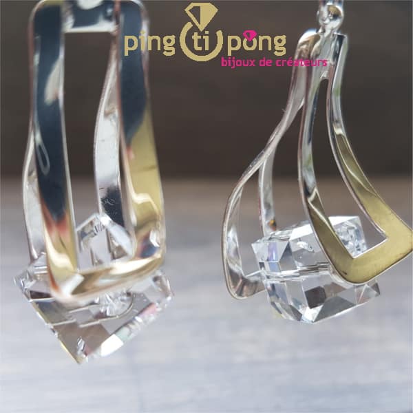 Silver jewellery : Cube earrings in white crystal diamond OSTROWSKI Design