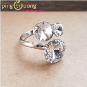 bIJOU ARTISANAL / bAGUE ARGENT MASSIF ET CRISTAUX DIAMANT DE spark