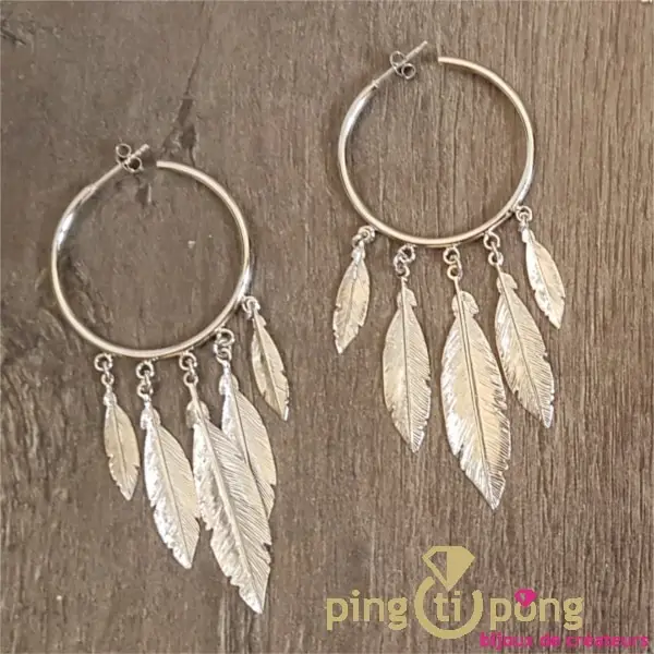 Creole earrings 5 feathers L'avare