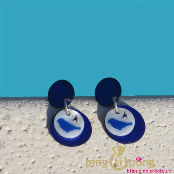 Blue bird mother-of-pearl earrings