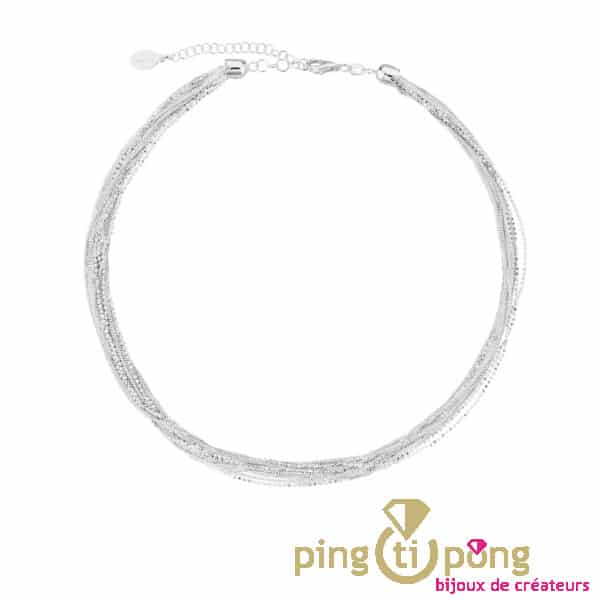 Multi strands silver necklace, rhodium plated