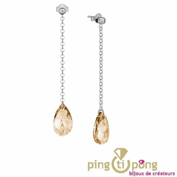 Gold Swarovski crystal and silver chain earrings