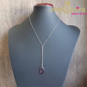 Bijou original : Collier chainette en argent rhodié et cristal de Swarovski ellipse rose de SPARK