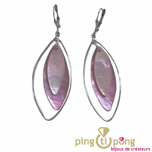 Silver and pink mother-of-pearl earrings La Petite Sardine