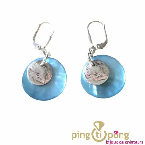 Silver and mother-of-pearl medallion earrings