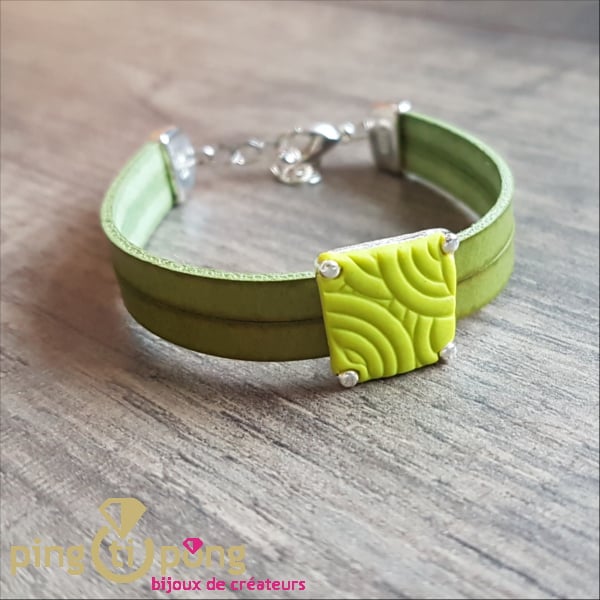 Handcrafted jewelry: Leather and paste bracelet Fimo de Pastacuita