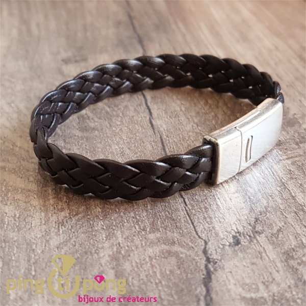 Bracelet brésilien noir marron gris et beige avec flèche argent homme et  femme