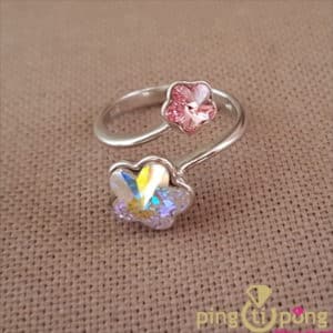 BIjou en argent rhodié : Bague 2 fleurs de SPARK en cristaux de Swarovski