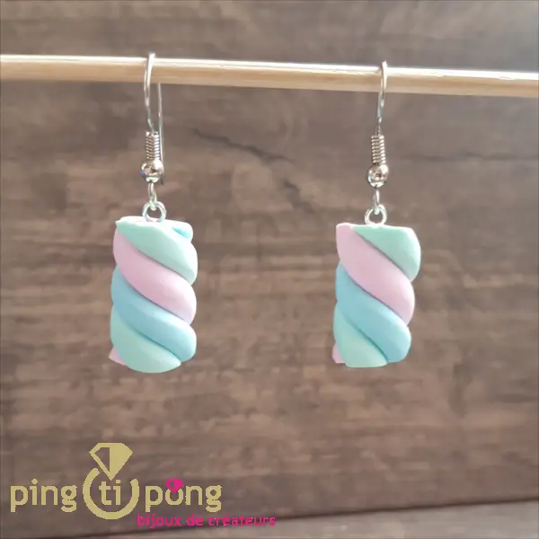 Bijoux gourmands : Boucles guimauve Pingtipong