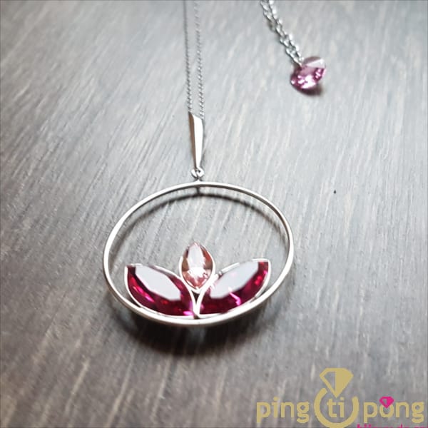 Swarovski jewel: Pink lotus necklace in silver with SPARK crystals