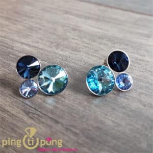 BIjoux originaux : Boucles argent 3 dômes en cristal bleu de SPARK