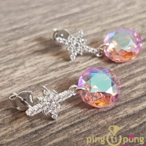 Bijoux originaux : Boucles flocons rose en argent de SPARK