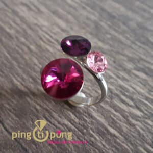 Bijou artisanal : Bague 3 cristaux roses de SPARK