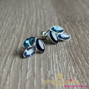 Bijou original : boucles d'oreilles puces 3 feuilles en cristal de SPARK